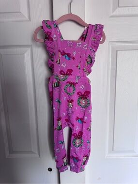 Posh Peanut x Dr. Seuss Cindy Lou Who French Terry Ruffled Overalls 18-24 NWT